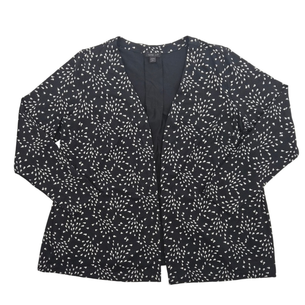 J. Jill‎ Wearever Black White Abstract Print Open Front Cardigan Pleat Back 1X
